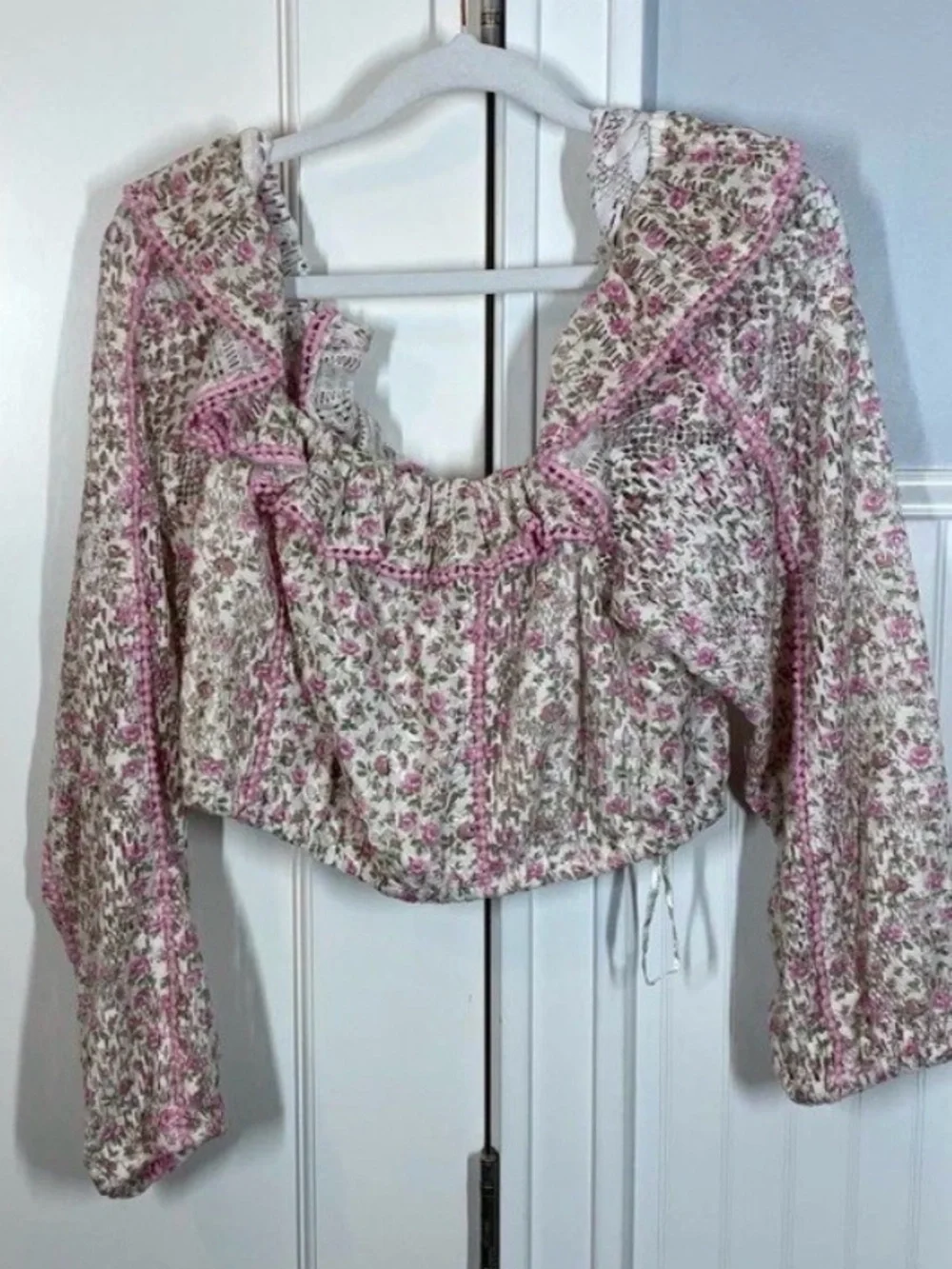 LOVESHACKFANCY dorabella crop cotton top in petunia pink size medium coquette
